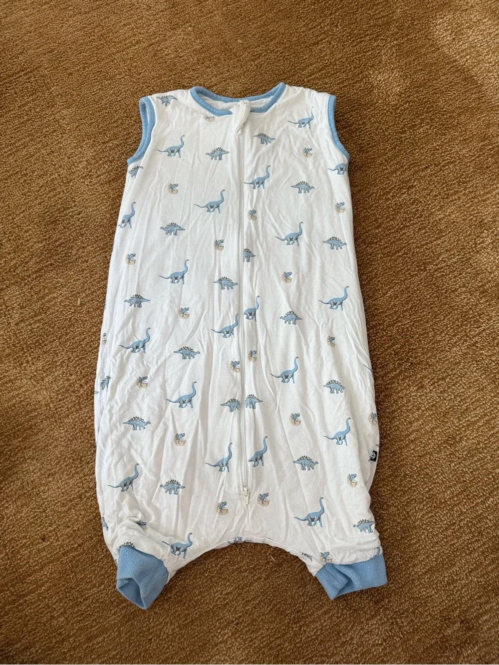 Kyte BABY White Sleep Sack with Blue Dinosaur Print